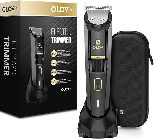 Men's Beard Trimmer - All-in-One Trimmer with Precision Dial - Premium Facial Hair Groomer - Adjustable 20 Length Setting, USB Recharge Dock, Cordless Waterproof Wet/Dry Clipper