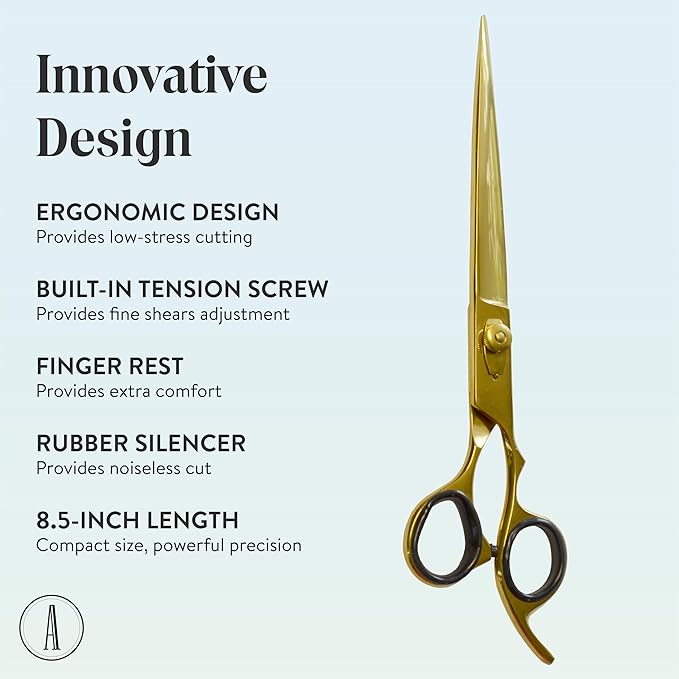 ANDUSTRIAL - Professional Hair Cutting And Thinning Pet Grooming Scissors/Shears For Dogs, Cats - Premium Carbon Steel Quality - Smooth And Sharp - 8.5 Inch, Half Gold