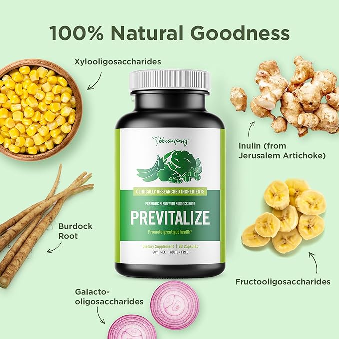 BB Company Previtalize | Prebiotics for Women, Prebiotic Fiber for Gut Health, Digestive Health | Food for Good Probiotics | Complement to Probiotics & Provitalize | Packaging Vary | 60 Ct