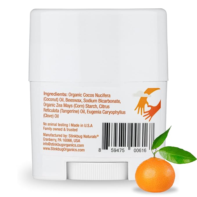 Stinkbug Naturals Organic Aluminum Free Travel Size Deodorant Stick with Tangerine Spice, Coconut Oil, Paraben Free, Sensitive Skin Deodorant, 0.75 Ounce Pack of 9
