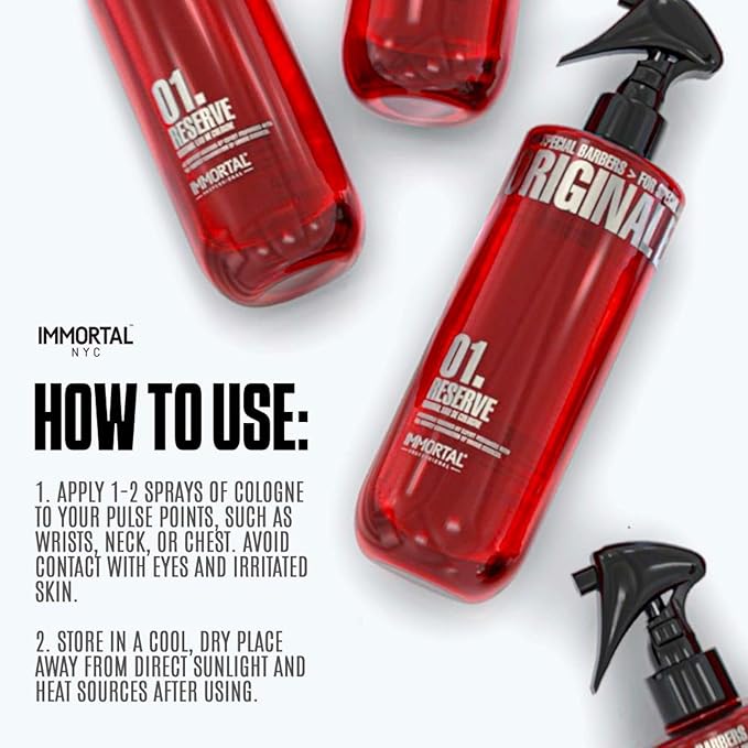 Immortal NYC Reserve 01, After Shave Spray Body/Face Men's Cologne, 17 oz, Exclusive Barbers, Softens Skin, Refreshes, Disinfects and Relieves Face and Skin, Moisturizing Formula After Shaving