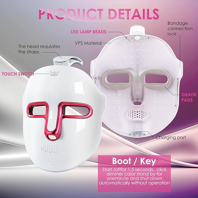 Red-Light-Therapy-for-Face, 7-1 Colors Led Face Mask Light Therapy, Facial Skin Care Mask (White)