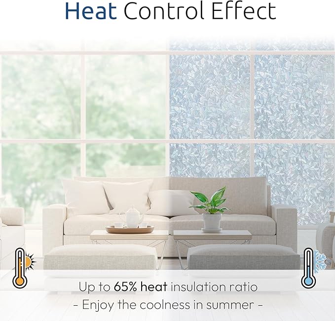 rabbitgoo Window Privacy Film Rainbow Film Decorative Window Sticker, 3D Static Stained Glass Cling Tint for Home Heat Control Non-Adhesive, Grayish Silver, 17.5 x 157.4 inches