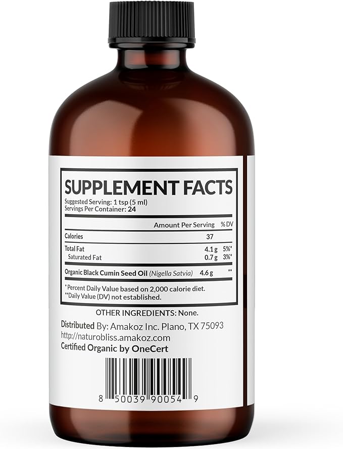 NaturoBliss Organic Black Seed Oil 100% Virgin Cold Pressed Omega 3 6 9 Super Antioxidant for Immune Support, Joints, Mobility, Digestion, Hair Skin Vegan, Gluten-Free, Non-GMO USDA Certified 4oz