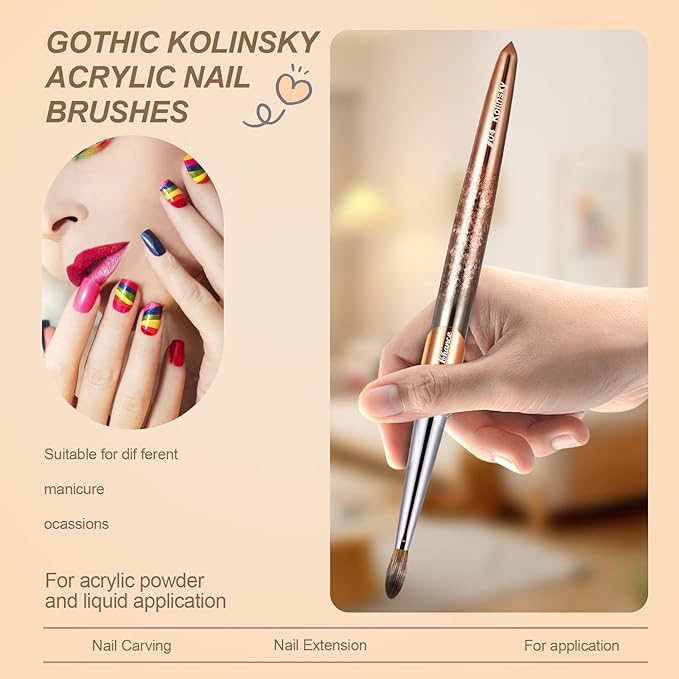 Acrylic Nail Brush Size 4, 100% Real Kolinsky Art Nail Brush for Acrylic Powder Application, Handmade Women Manicure Nail Extension Tool for Professional DIY Home Salon and Beginners