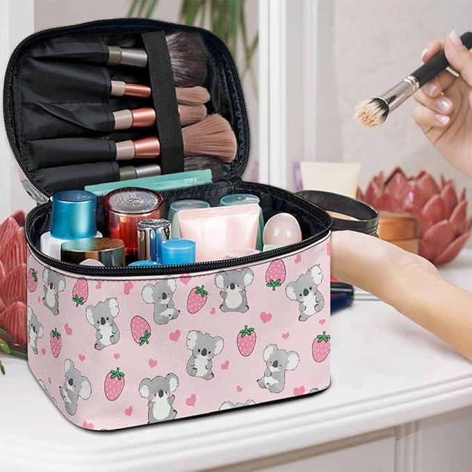 JoyLamoria Strawberry Koala Toiletry Bag Makeup Bag Pouch Cosmetic Bag Toiletry Bag Desk Cosmetics Pouch Storage with Strap