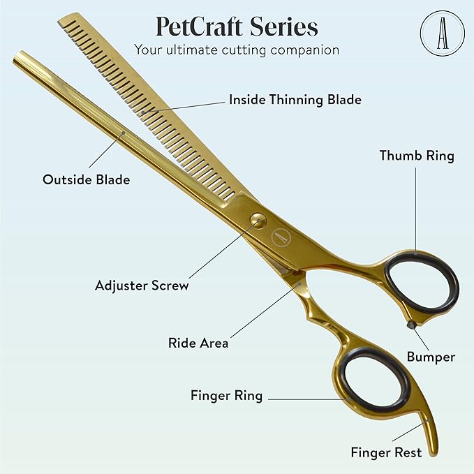 ANDUSTRIAL - Professional Hair Cutting And Thinning Pet Grooming Scissors/Shears For Dogs, Cats - Premium Carbon Steel Quality - Smooth And Sharp - 8.5 Inch, Half Gold