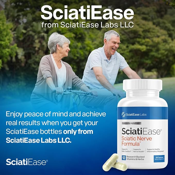 SciatiEase Sciatic Nerve Health Support Supplement - Nerve Support Formula with AlphaPalm, Pea, Vitamin B Complex, Alpha Lipoic Acid 300mg - 3 Bottles