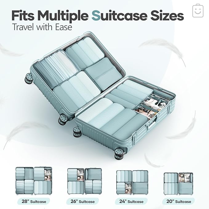 Veken 9/11 Set Compression Packing Cubes for Travel Essentials,Compressible Expandable Large Luggage Suitcase Organizer Bags for Clothing,Durable Space Saver Storage Bags with Toiletry Bags(Blue Gray)