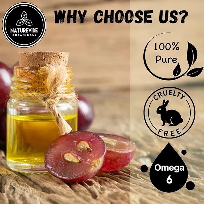 Naturevibe Botanicals Grapeseed Oil 32oz | 100% Pure Cold-Pressed & Lightweight Carrier Oil | Non-Greasy Natural Moisturizer for Skin, Hair, Face, Nails & Massage | Hexane-Free, Fresh & Versatile