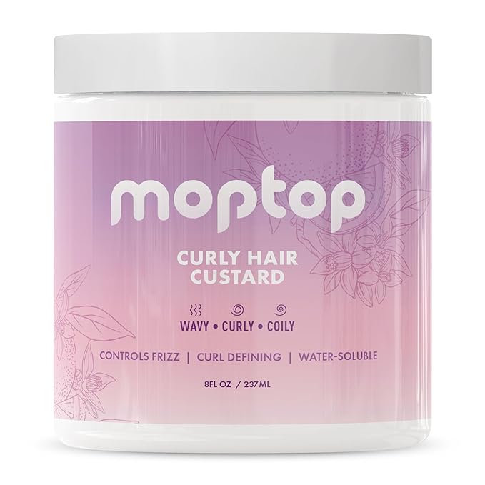 MopTop Curly Hair Gel Custard - Styling Gel for Moisturizing and Defining Soft Curls, Lightweight and Anti Frizz, Curly Hair Products for Waves, Coils & Kinks (Citrus Kumquat, 8oz)