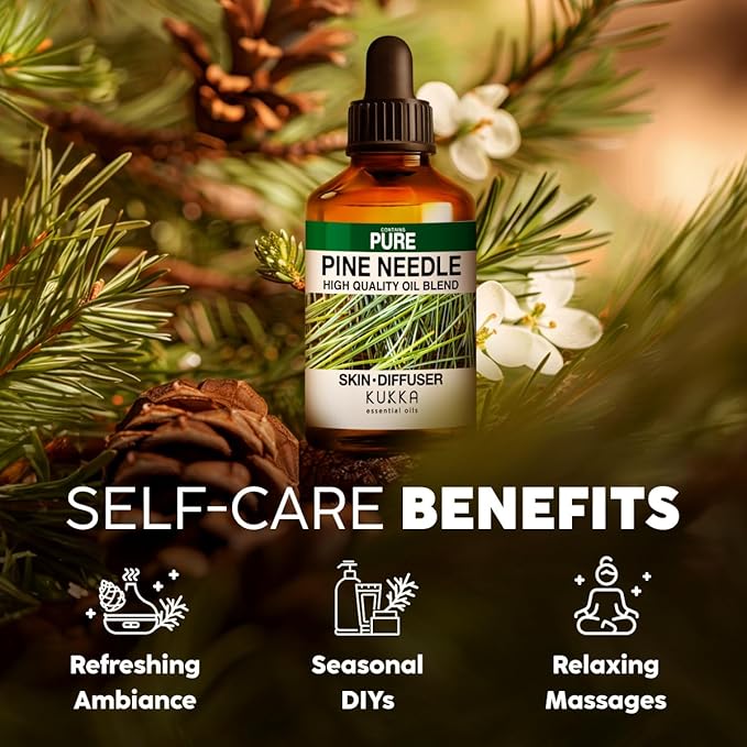 KUKKA Pine Needle Essential Oils - 4 Fl Oz - for Hair, Skin, Diffuser, Aromatherapy & DIY Soap Making Scent