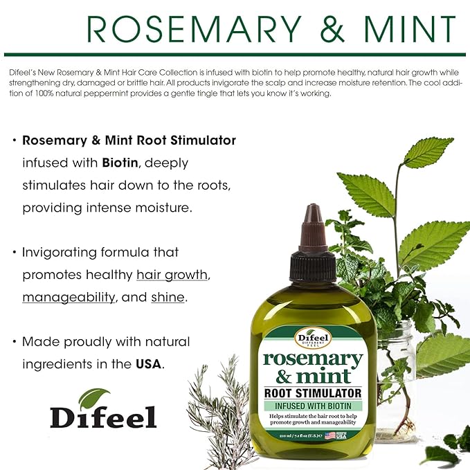 Difeel Rosemary and Mint Root Stimulator Oil with Biotin for Hair Growth, 7.1 oz. - Hair Growth Scalp Treatment