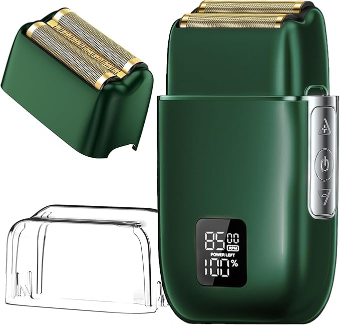 Electric Foil Shavers for Men, 3 Speed Electric Razor for Men, High Speed Dual Floating Blades, IPX7 Waterproof Wet & Dry, LED Display, USB Type C Charging, Foil Razor for Face/Beard/Head (Green)