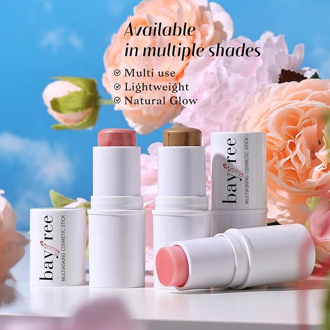 KIMUSE Face Sticks Trio, Cream Blush Stick & Highlighter Stick & Contour Stick for Sculpt the Cheeks, Long Lasting Cream Contour Stick Trio for Face Makeup, with Brush