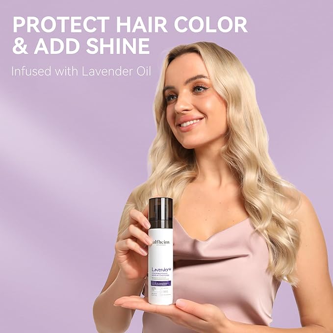 ALFHEIM Lavender+ Purple Leave-In Spray for Blonde, Silver & Color-Treated Hair – Anti-Brass Toning, Detangling & Heat Protection – with Quinoa Extract & Vitamin E – Sulfate Free – 5.4 oz / 160 ml