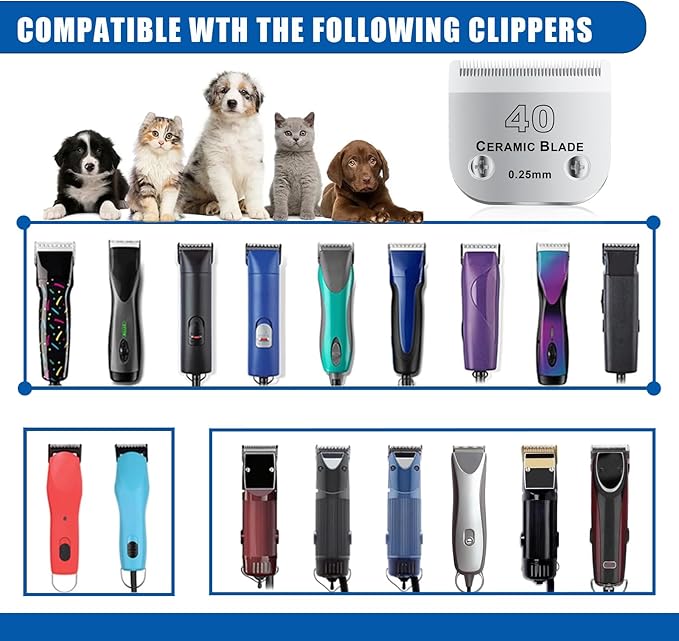 40# Detachable Pet Dog Grooming Clipper Ceramic Blade,Compatible with Andis Size 40 Cut Length 1/100"(0.25mm),Compatible with andis/wahl/Oster Dog Clippers 2PCS