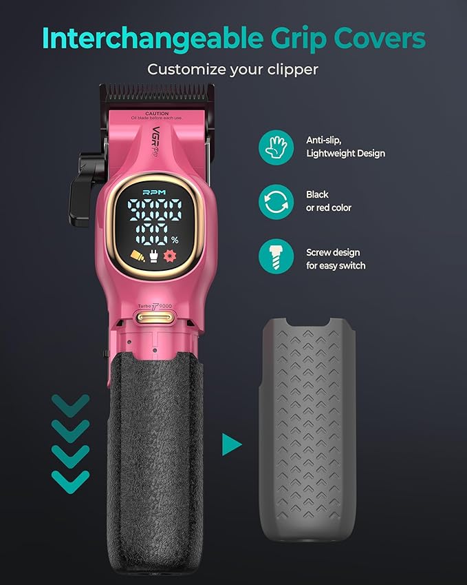 Professional Hair Clippers for Men, Professional Barber Clippers and Trimmer Set, Cordless Hair Clippers for Hair Cutting with Package Case, Powerful 9000 PRM Rechargable Electric (Pink)