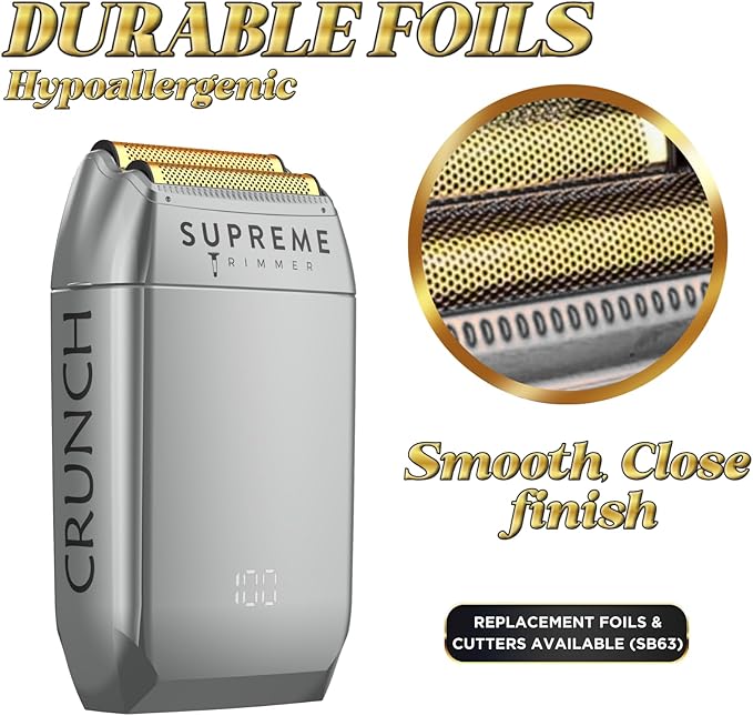 Supreme Trimmer Crunch STF602 – Waterproof Double Foil Shaver for Men | 150 Min Runtime, Wet/Dry Cordless & Corded Electric Razor | Hypoallergenic Foils for Face, Head & Stubble