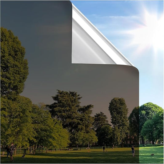 rabbitgoo Window Privacy Film One Way Window Tint for Home, Removable Reflective Heat Sun Blocking Anti UV Glass Door Covering, Mirror Tinting Film House Office, 17.5 in X 6.5 Feet, Brown Silver