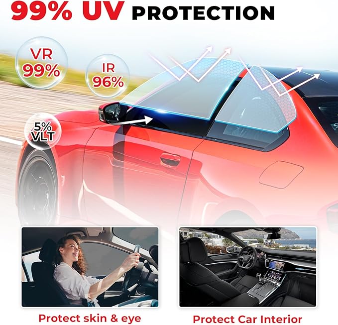 5% VLT Ceramic Car Window Tint Film (24In x100Ft), 99% UV & 96% IRR Blocks, 5-Layer Automotive Tints for Privacy Sun & Glare Protection Heat Blocking Scratch Resistant
