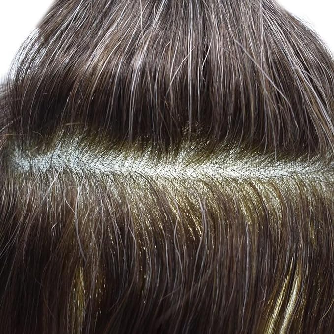 FACE MIRACLE Lace Front Mens Toupee Human Hair System Swiss Lace Center Toupee for Men Thin Skin PU Around Hair Replacement System V-Looped Mens Hair Wig Units 6"X8" 4# MEDIUM BROWN