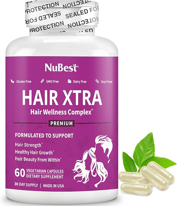 NuBest Hair Xtra - Hair Growth Vitamin for Faster Hair Growth | Natural Hair Thickening with Biotin, Zinc, MSM, B Vitamins, Choline - Hair Supplement, Hair Regrowth | 1 Month Supply