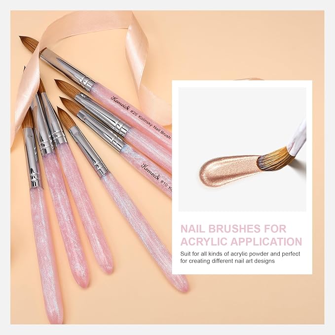 Acrylic Nail Brush Size #10, 100% Pure Kolinsky Nail Art Brushes for Acrylic Application, Sturdy Starry Handle Oval Shaped Nail Design Tools for Professional Manicure DIY, Pink