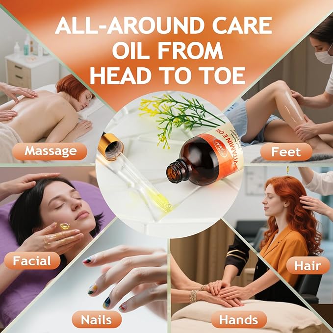 Vitamin E Oil - 100% Pure & Natural, 70,000 IU Cold-Pressed Organic Vitamin E Oil for Skin, Face, Hair, Nails & Scars, D-Alpha Tocopherol Rich, Deep Moisturizing and Firming Skin