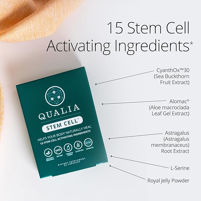 Qualia Stem Cell — Stem Cell Supplement Support with Royal Jelly, Astragalus & Sea Buckthorn | 16 Ingredients | 4 Days a Month | Helps Body Naturally heal*