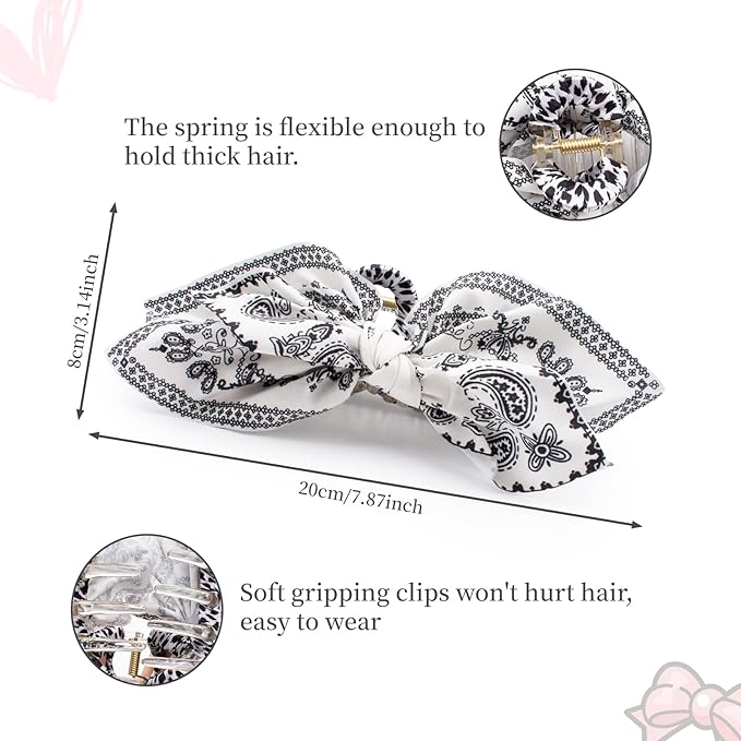 Bow Claw Clips Bow Hair Clips Blue White 3PCS Big Hair Bows for Women Butterfly Styling Large Hair Clips for Thick Hair for Girls Hair Accessories for Teen