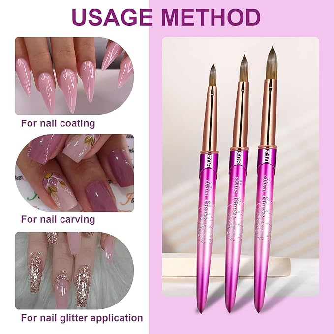 Acrylic Nail Brush Size 8, 100% Real Kolinsky Art Nail Brush for Acrylic Powder Application, Handmade Women Manicure Nail Extension Tool for Professional DIY Home Salon and Beginners