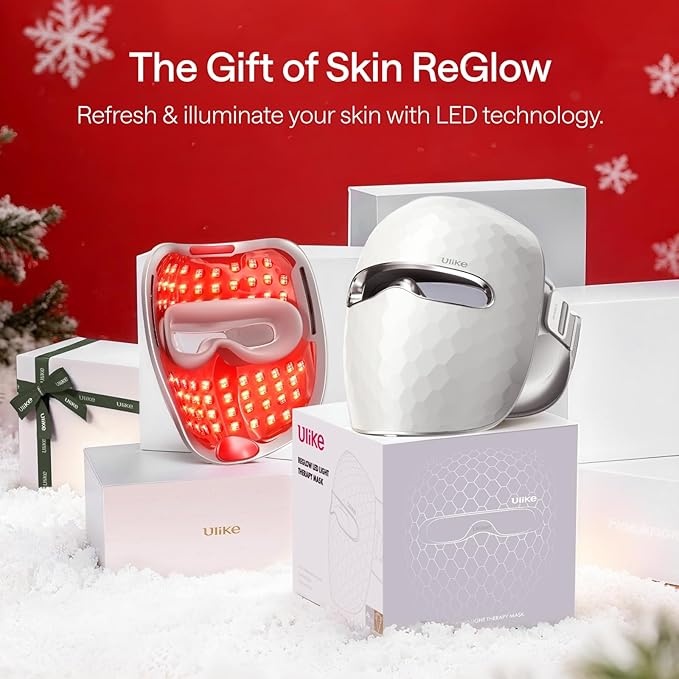 Ulike ReGlow LED Light Therapy Mask, Red Light Therapy for Face, 4 Modes with Red, Blue, Yellow & Infrared Lights for Reduce Acne & Anti-Aging, Eye-Protection, 272 Beads, Remote Control,White
