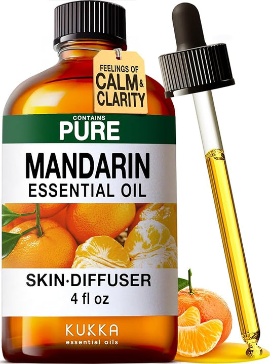 KUKKA Mandarin Essential Oils - 4 Fl Oz - for Hair, Skin, Diffuser, Aromatherapy & DIY Soap Making Scent