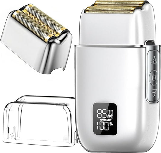 Electric Foil Shavers for Men, 3 Speed Electric Razor for Men, High Speed Dual Floating Blades, IPX7 Waterproof Wet & Dry, LED Display, USB Type C Charging, Foil Razor for Face/Beard/Head (Silver)
