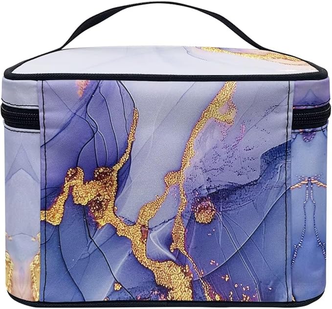 JoyLamoria Purple Marble Print Portable Cosmetic Bag Travel Makeup Bag Large Capacity Zipper Pouch