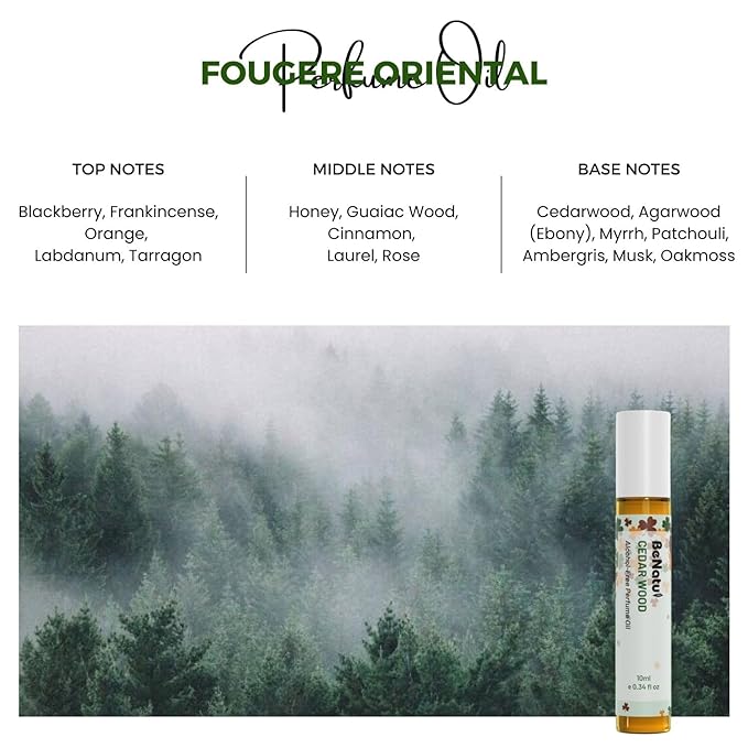 benatu Cedar Wood Perfume Oil Roll On for Men, Alcohol Free Eau de Parfum, Travel Size Essential Oil Body Fragrance, Concentrated Warm Woody Scent, 10 ml