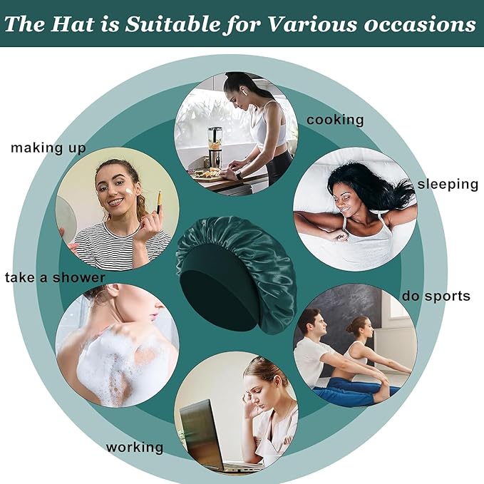 4Pcs Silk Hair Bonnets for Sleeping - Elastic Wide Band Satin Hair Wrap for Sleeping Black Women Men,Bonnets for Curly Hair,Silk Sleep Cap (Black & Blue & Pink & Khaki)