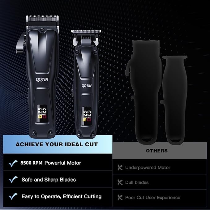 Hair Clippers for Men, Cordless Hair Trimmer for Hair Cutting with Long Battery Life, 8500RPM Electric Clippers and Trimmers Set for Self-Haircut and Family Use (Black)