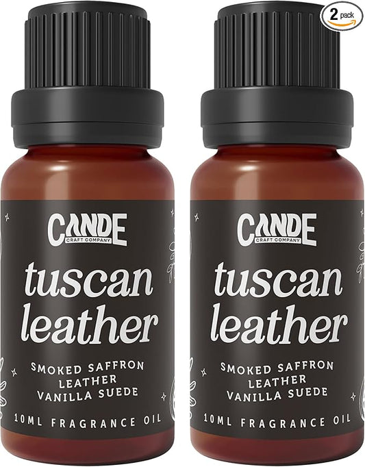 CANDECraftCo Premium Fragrance Oil – Diffuser Oils Fragrances Scented for Home, Candle Soap Making Supplies, Aromatherapy Blends for House (0.34 Fl Oz) (2-Pack, Tuscan Leather)