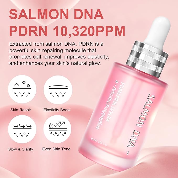 Pink Peptide 12 PDRN Serum – Salmon DNA 10,320ppm, 12 Peptides + Niacinamide for Hydrating, Firming & Glowing Skin – 30ml / 1.01 fl.oz.