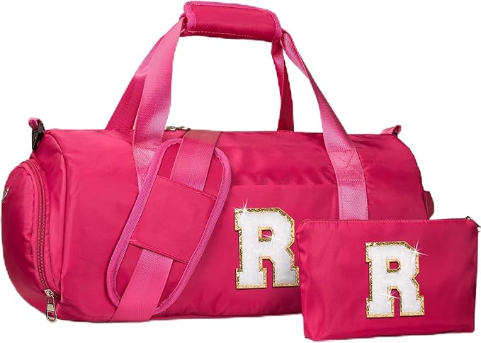 Gifts for Teenage Girl, Girls Travel Duffel Bag, Kids Initial Overnight Bags with Shoe Compartment, Customized Sport Gym Weekender Bag with Makeup Pouch, Cheer Gifts for Teens (Letter R)