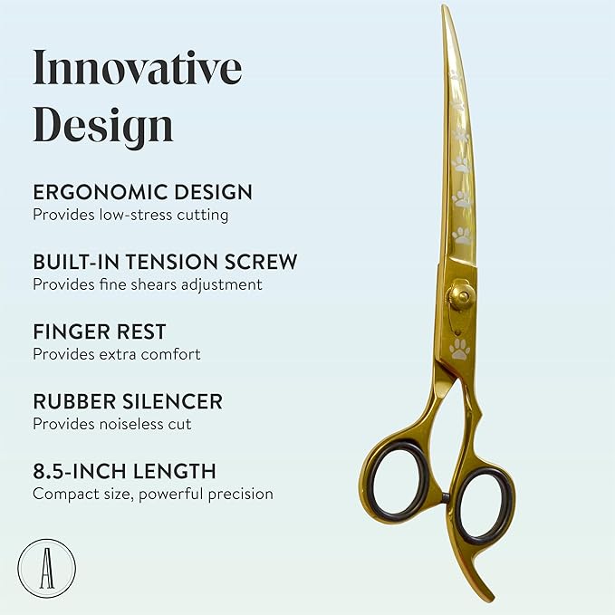 ANDUSTRIAL - Professional Hair Cutting Pet Grooming Scissors/Shears For Cats, Dogs - Premium High Carbon Steel Quality - Smooth And Sharp - 8.5 Inch, Gold