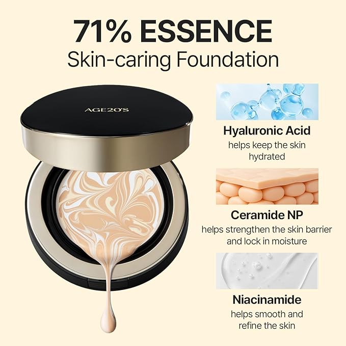 [NEW] AGE20'S Signature Essence Pact | 33N HAZELNUT | Vegan Korean Cushion Foundation | Pack of 1 | Cream Foundation, Dewy & Glow Finish, Natural Coverage, SPF 50+
