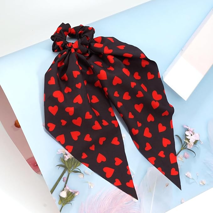 Valentines Hair Ties for Women Girls Red Heart Hair Scrunchies Elastic Hair Tie Ribbon Valentine's Day Hair Bows Hair Accessories Gifts