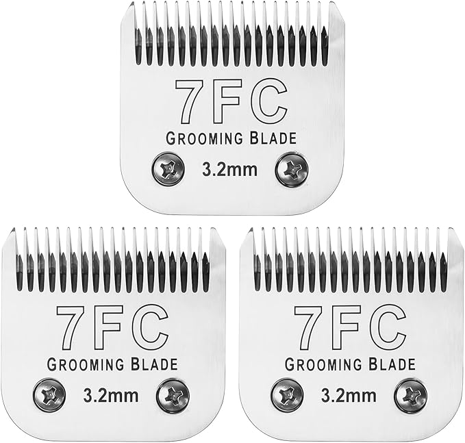 3 Pcs Size 7FC Detachable Dog Grooming Blades, Compatible with Andis, Oster A5, Wahl KM10 Series Clippers, Cut Length 3.2mm, Silver (7FC 3.2mm, 3Packs)