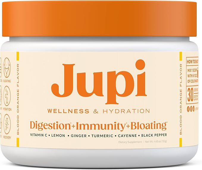 Jupi Hydration & Wellness Powder – Turmeric & Ginger shots, Vitamin C Supplement for Energy, Immune Support & Digestive Health – Vegan, Gluten-Free Drink Mix for Men & Women, Citrus Flavor 30 servings
