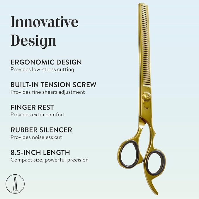 ANDUSTRIAL - Professional Hair Cutting And Thinning Pet Grooming Scissors/Shears For Dogs, Cats - Premium Carbon Steel Quality - Smooth And Sharp - 8.5 Inch, Half Gold