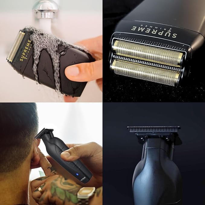 Supreme Trimmer Vader Trimmer & Crunch Foil Shaver Barber Haircutting Kit | Professional DLC T-Blade Beard Trimmer ST3778 & STF602 Waterproof IPX6 Shaver Set | (Black)