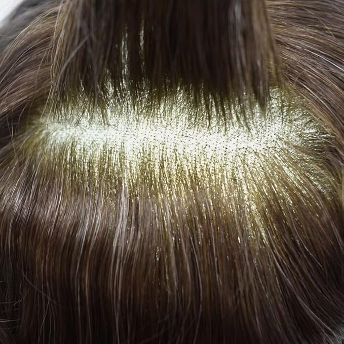 FACE MIRACLE Mens Toupee Lace Front Hairpieces Soft Human Hair Replacement System Toupee for Men French Lace Poly V-Looped Mens hair Units 6"X8" #320 3# DARK BROWN WITH 20% SYNTHETIC GREY